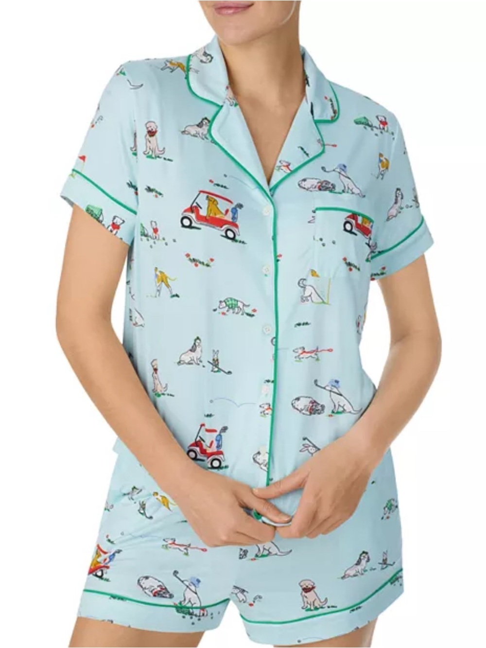Kate Spade Golfing Dog Print Button Pajama Shirt Size XL